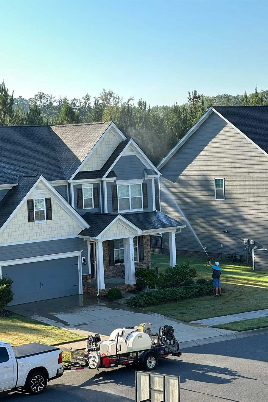 Pressure washing a whole house in Millbridge neighborhood of Waxhaw, NC