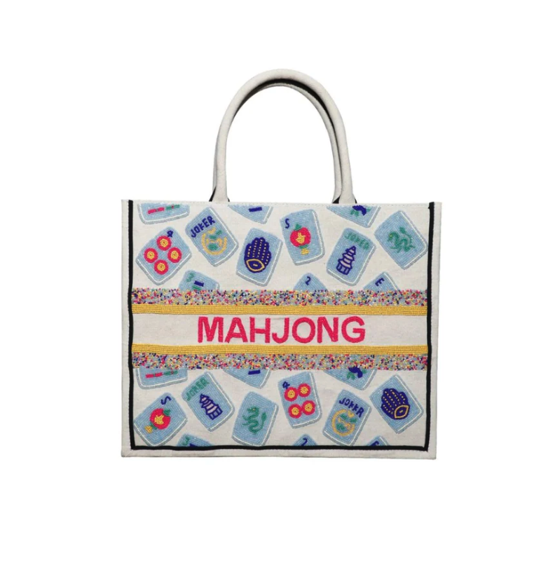 Hand Beaded "Mahjong" Tote Bag - $209