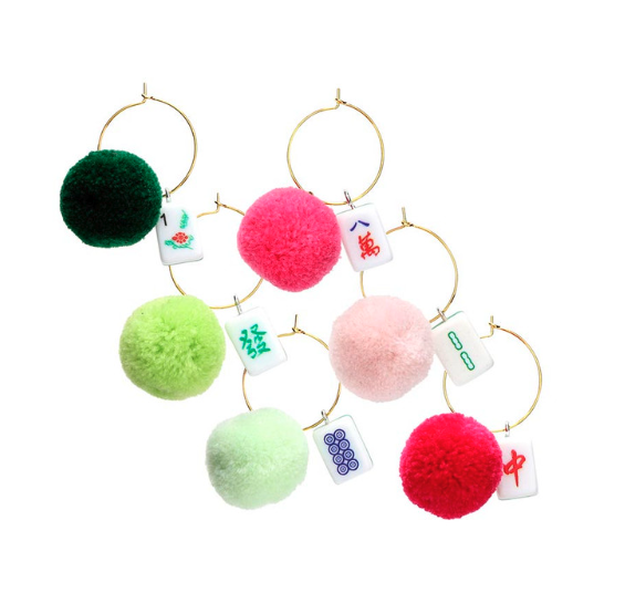 Mahjong Pom Pom Wine Charms - $19