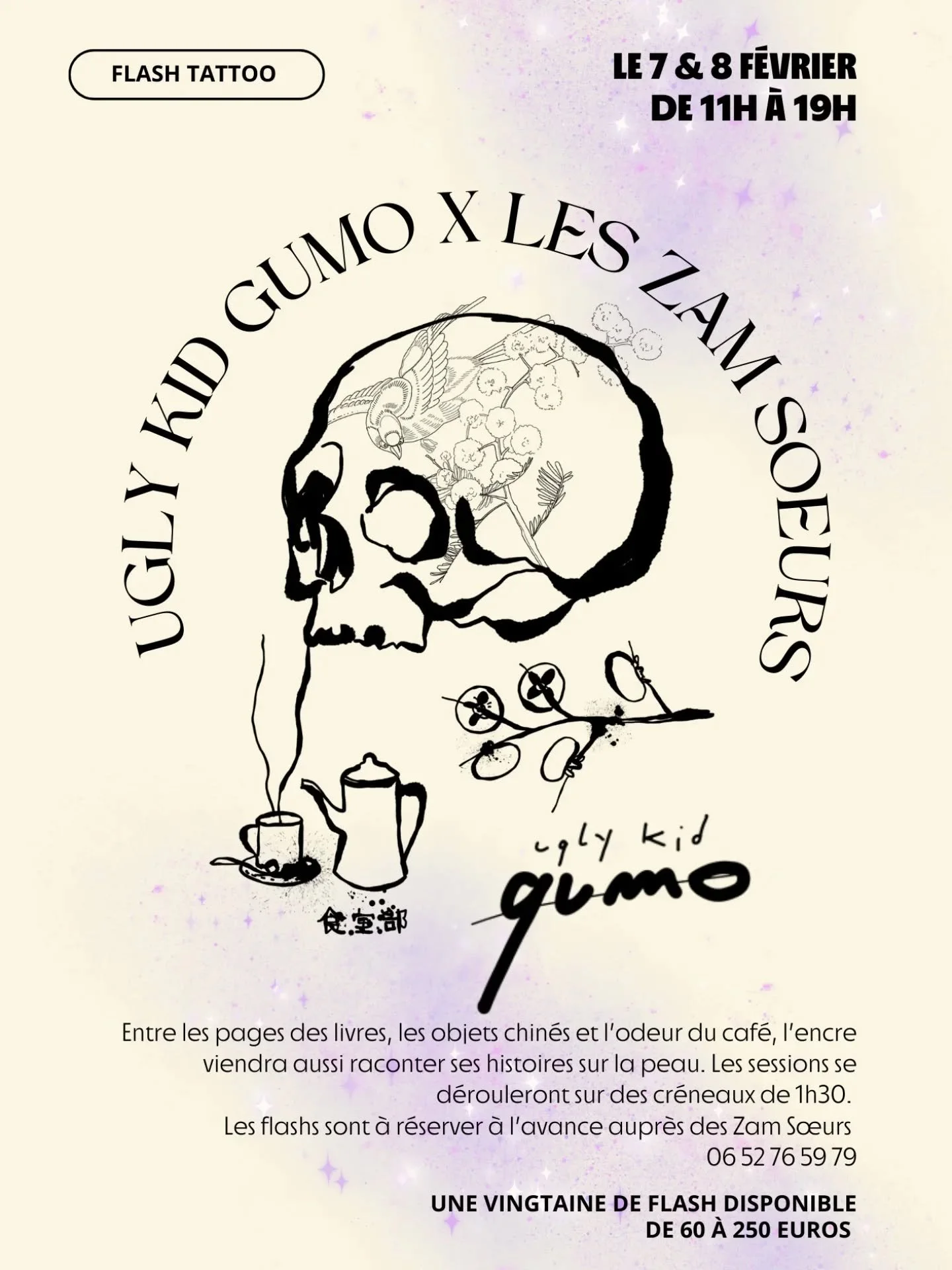 ✨ Tellement ravies d&rsquo;accueillir @nicolas.gumo chez @les_zam_soeurs le temps d&rsquo;un week-end !

🖋️ Tattoo flash
📅 Samedi 7 &amp; dimanche 8 f&eacute;vrier
⏰ 11h &ndash; 19h

Un espace d&eacute;di&eacute; au tatouage sera install&eacute; da