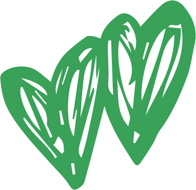 Two green hearts outlined with black lines.