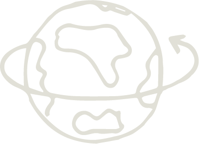 A simple line drawing of the Earth with an arrow encircling it.