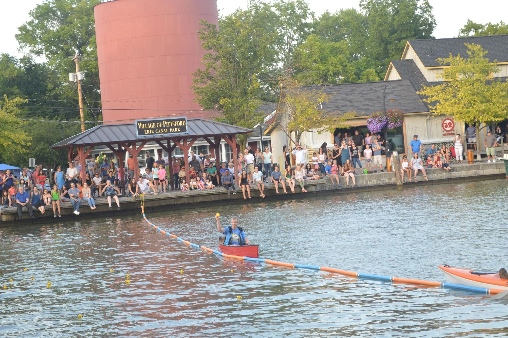 annual duck drop event finish line