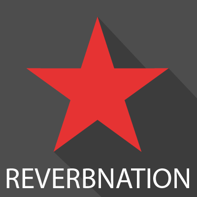 Red star with the word 'ReverbNation' underneath on a dark gray background.