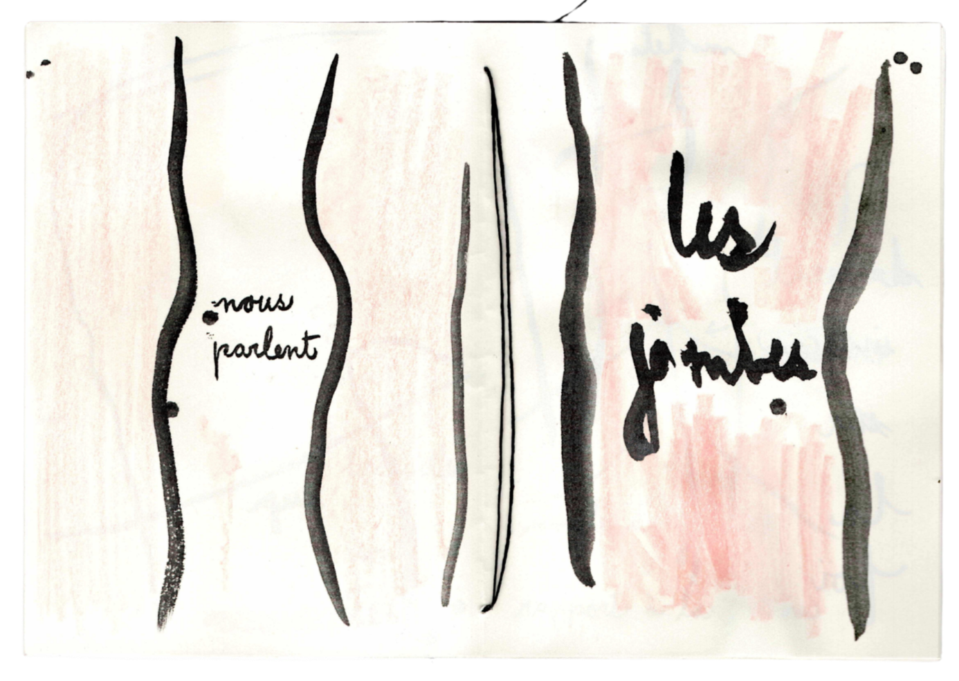 Une illustration avec du texte écrit à la main, où il est indiqué « nous parlent » à gauche et « les parleuses » à droite, avec des lignes verticales noires délimitant les sections.