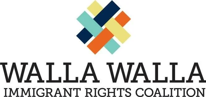 Logo of Walla Walla Immigrant Rights Coalition with multicolored overlapping squares.