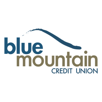 Logo of Blue Mountain Credit Union featuring a stylized mountain and the company name.