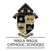 Walla Walla Catholic Schools crest with shield divided into four sections and a key and star symbol, with the school name below.