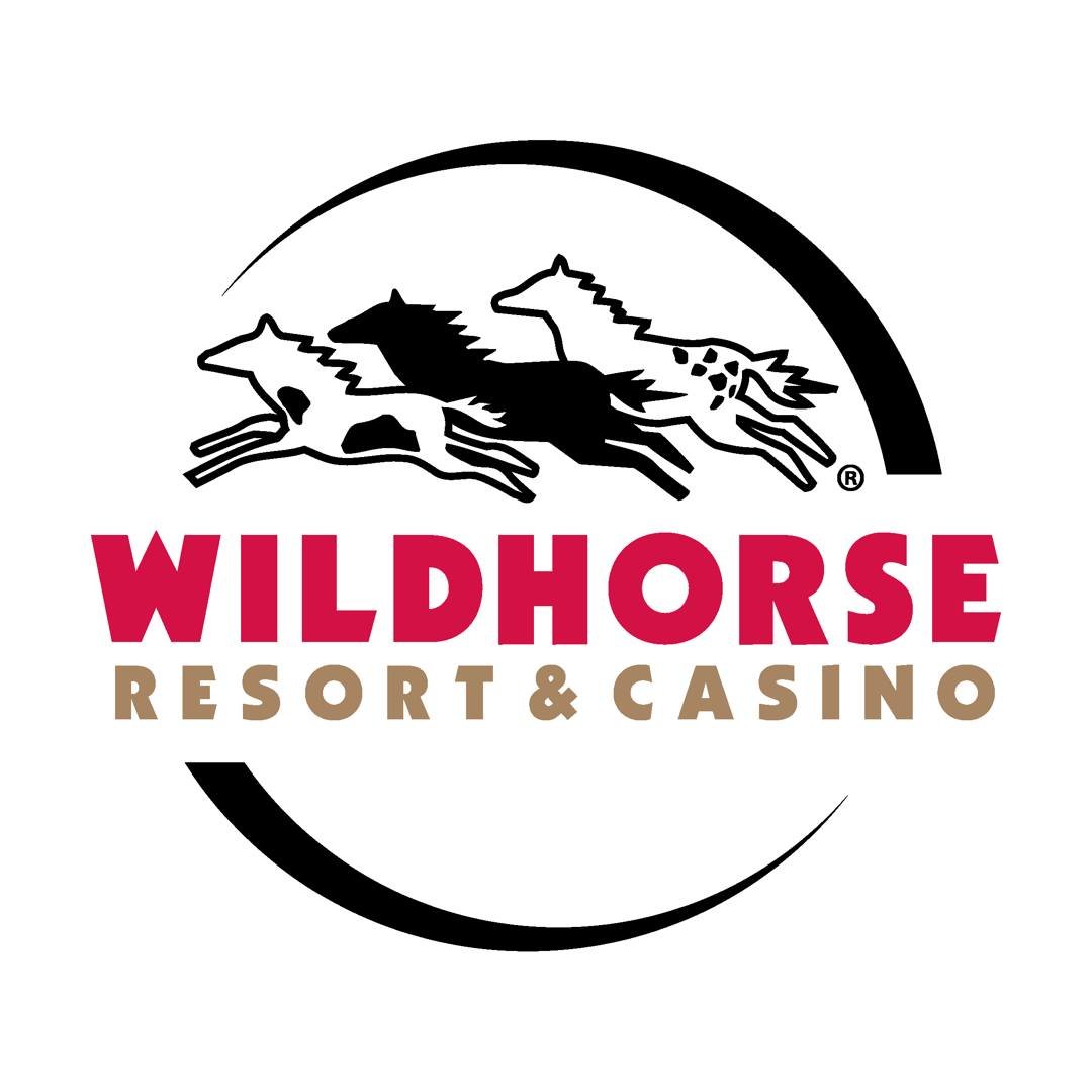 Logo for Wildhorse Resort & Casino featuring three running horses above the text.