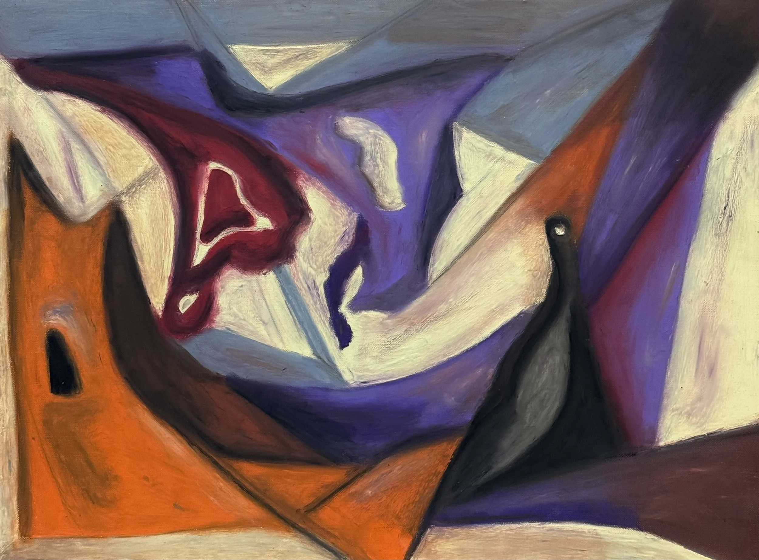 Composición naranja y morado - 30 x 40 cm - Patel al óleo sobre papel