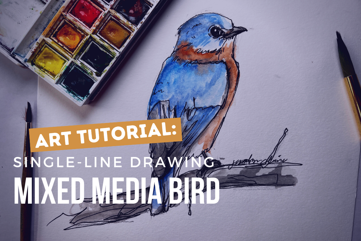 ART TUTORIAL- Single-Line Drawing | Mixed Media Bird | Nature Journaling Techniques