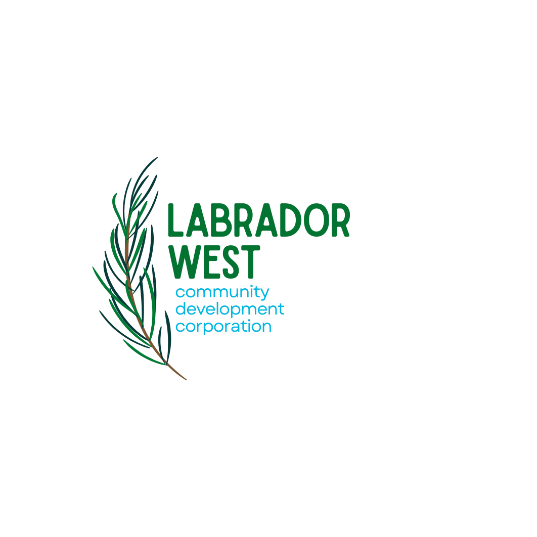 Logo for Labrador West Community Development Corporation featuring a stylized green and blue leaf design with text in green and blue.