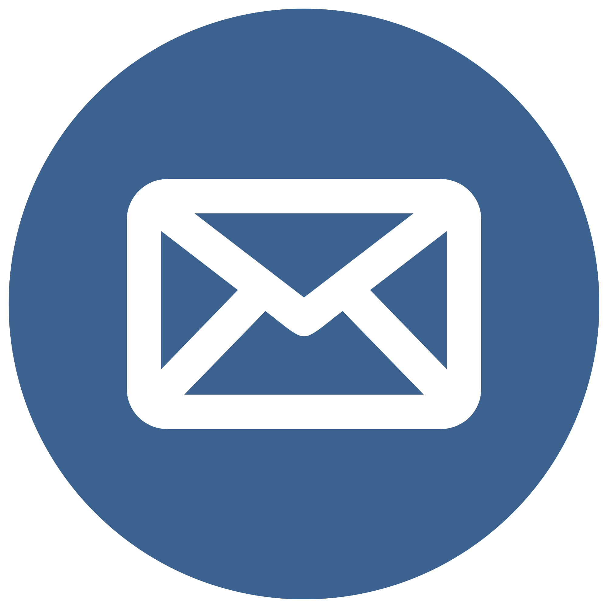 Email icon with a black envelope symbol on a blue circular background.