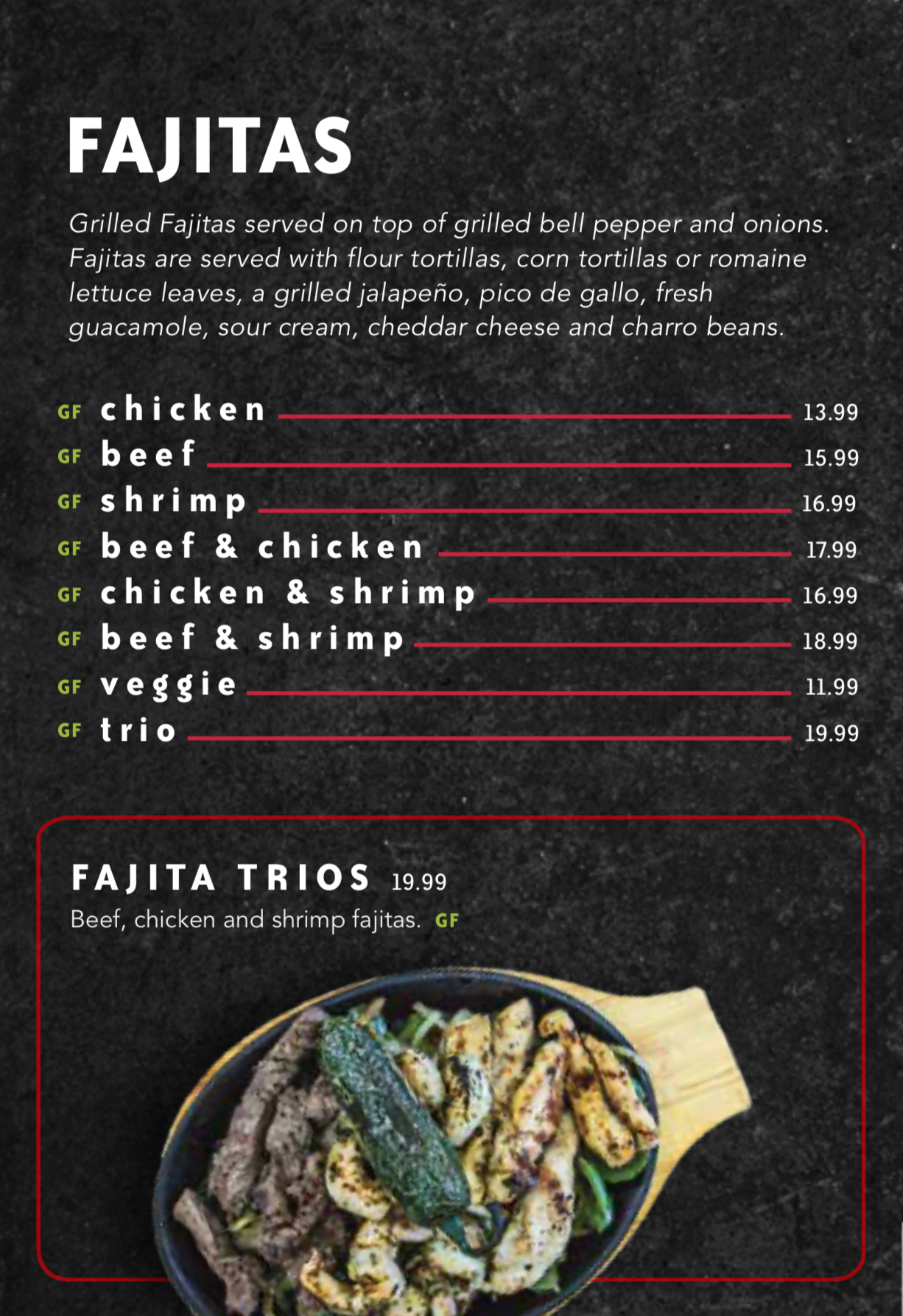 Picoso's Menu Fajita Section Feature turned Social Media Post