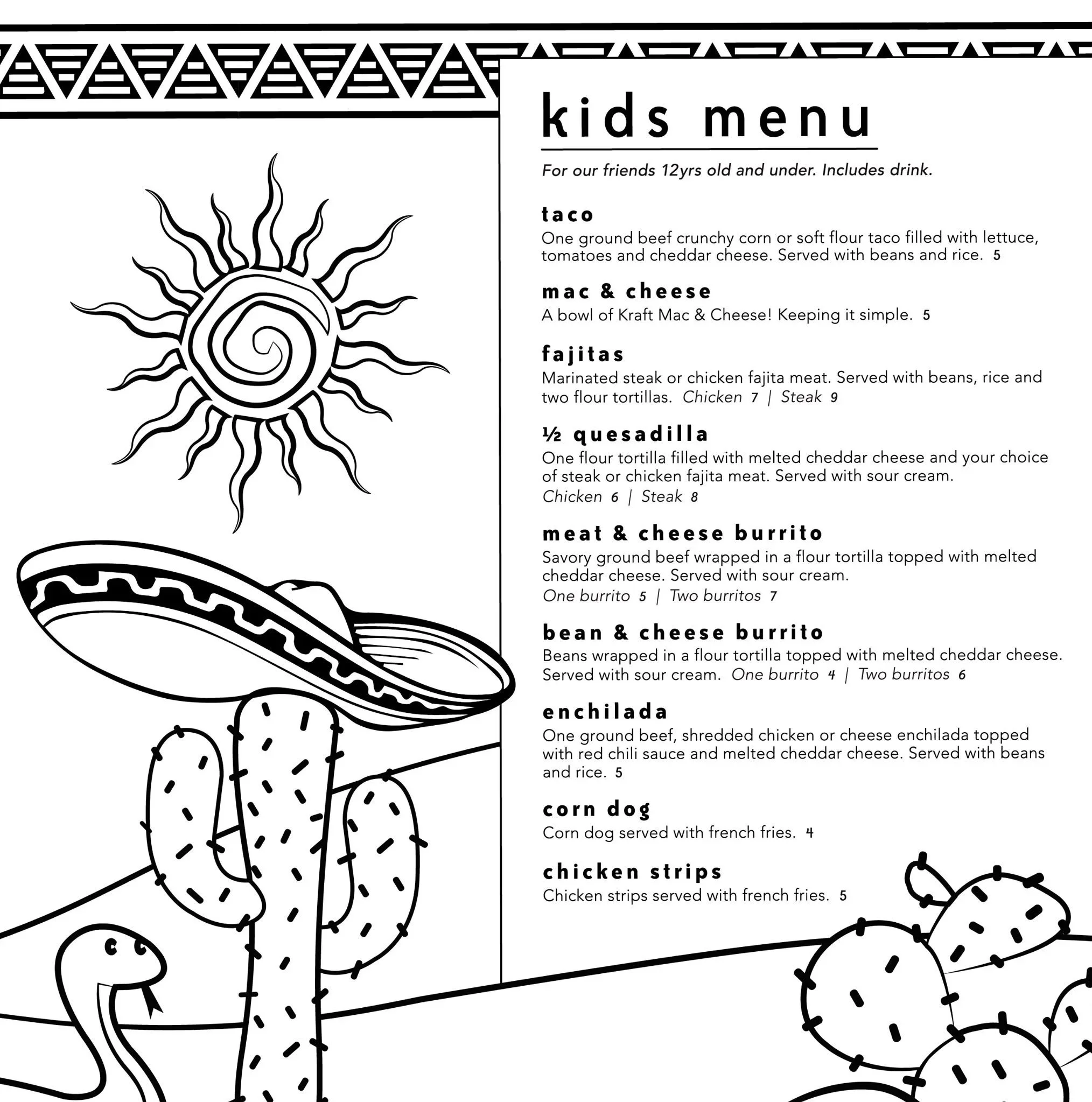 Picoso's Kids Menu Social Media Graphic