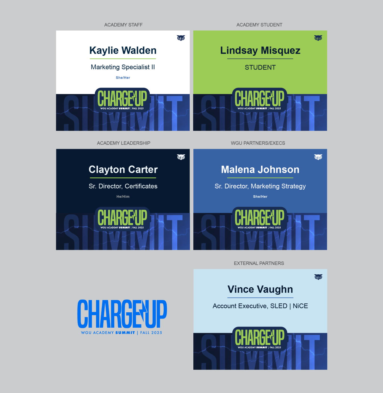 WGU Academy "Charge Up" Summit Name Tag Design