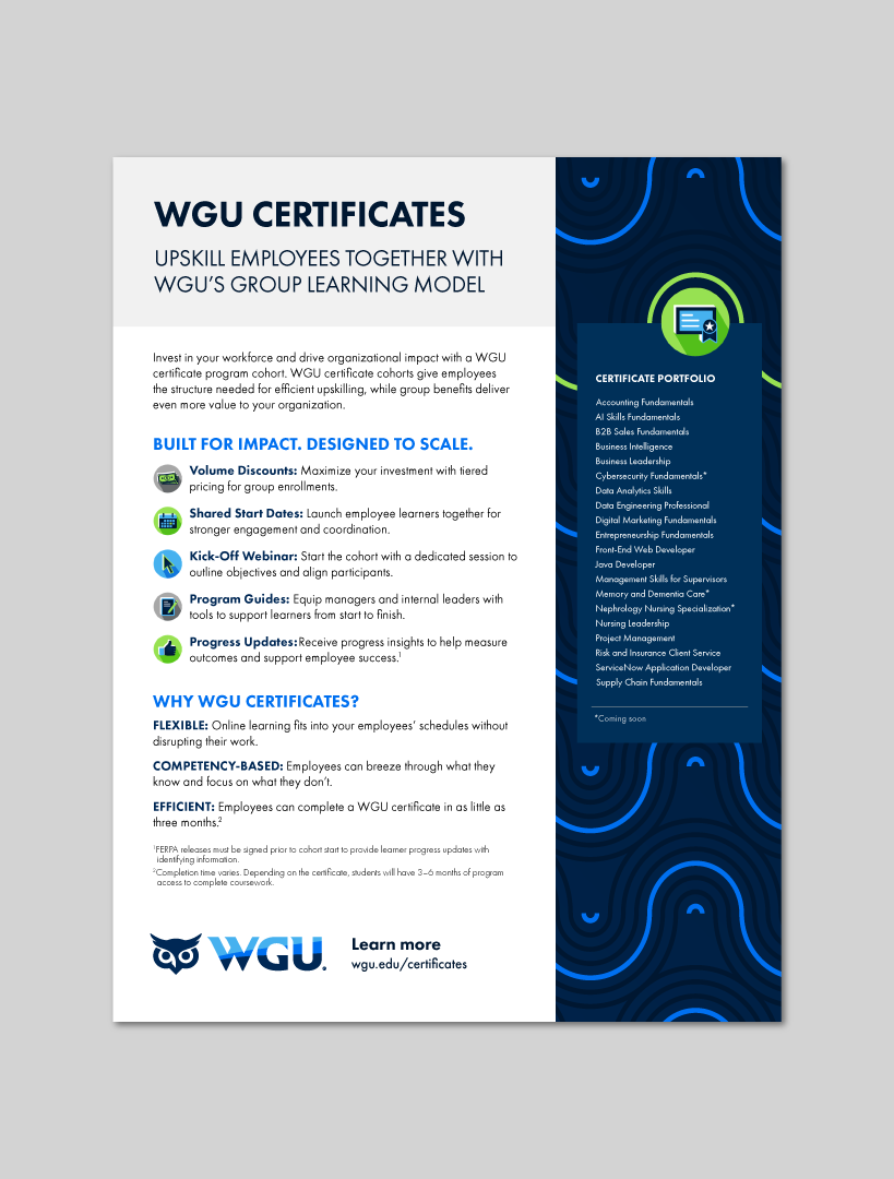 B2B Flyer for WGU Certificate Cohorts