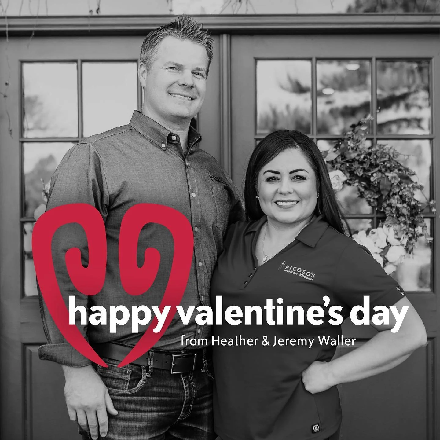 Picoso's Logo Heart Design, Photography of Restaurant Owners Valentine's Day Social Media Graphic