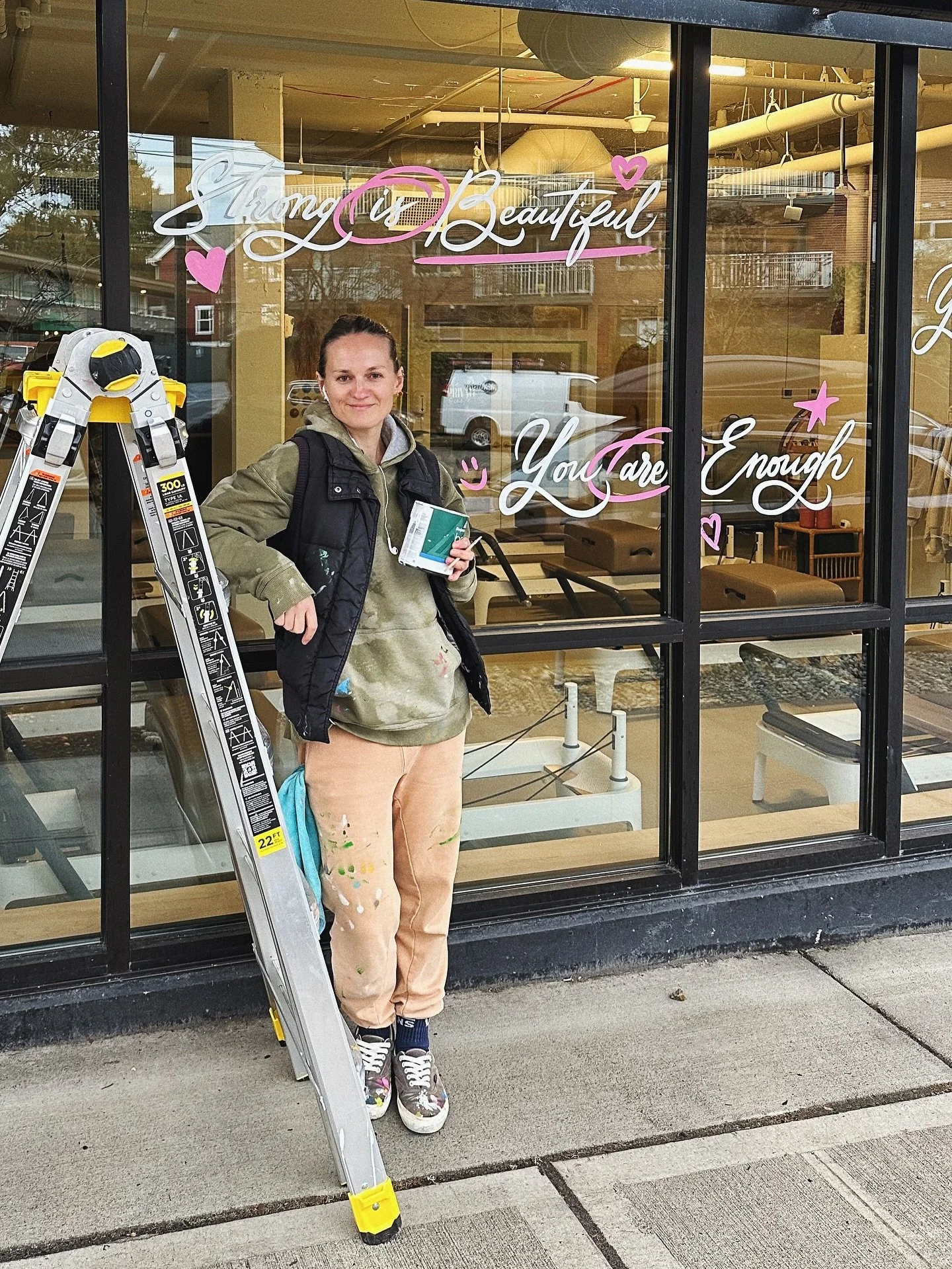 first window install of 2026. 
It&rsquo;s a small but a mighty one! I really love the messages of self love and acceptance - something we all need more of in our lives for sure. I know I do 🩷 
thank you for having me again, @pilateshubseattle - I ad