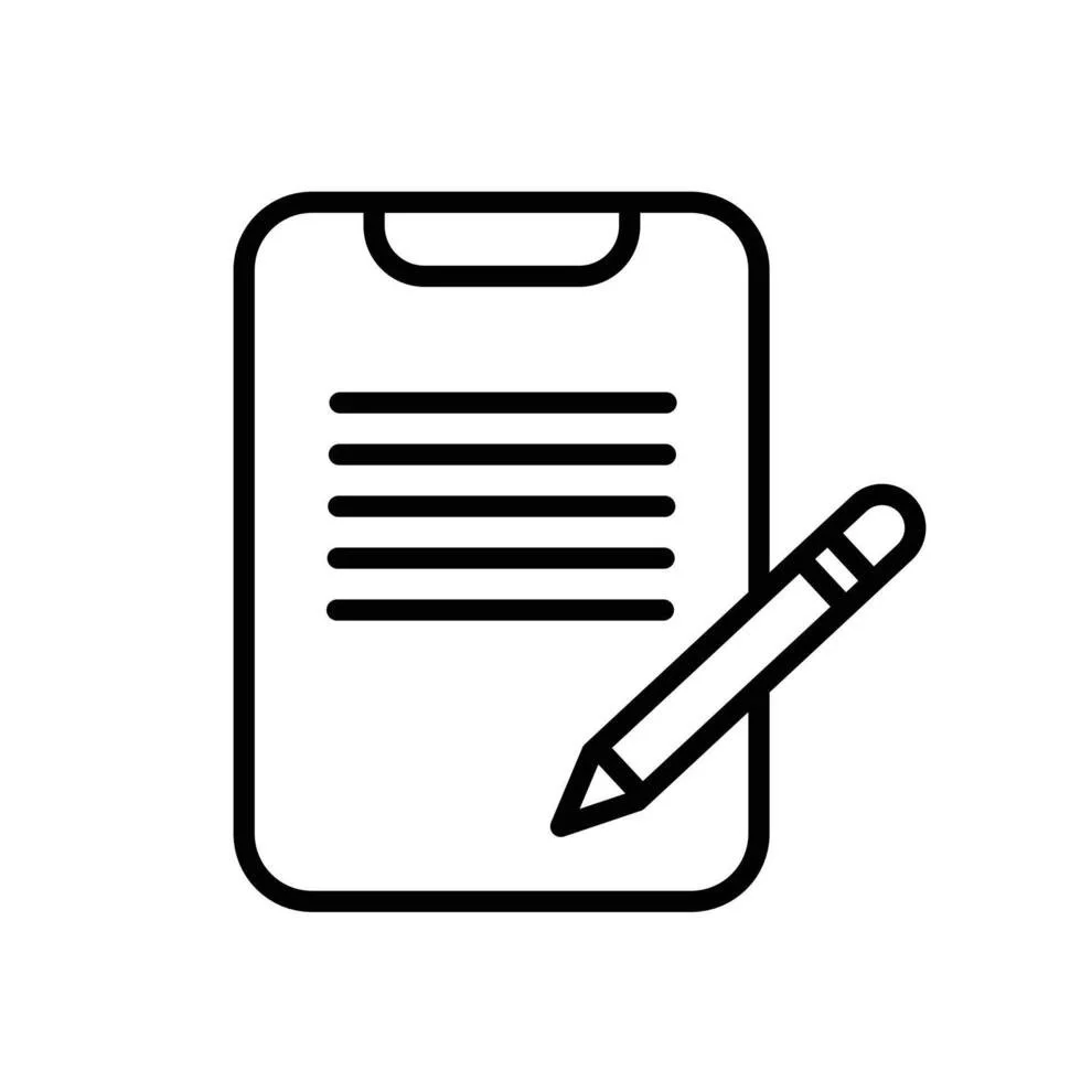 Ícono de un formulario o documento con líneas y un bolígrafo.