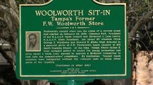 Historic green sign about Woolworth sit-in at Tampa's former F. W. Woolworth Store