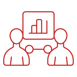 Two people in front of a presentation board with a bar chart.