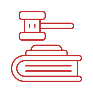 Outline illustration of a judge's gavel resting on a book.