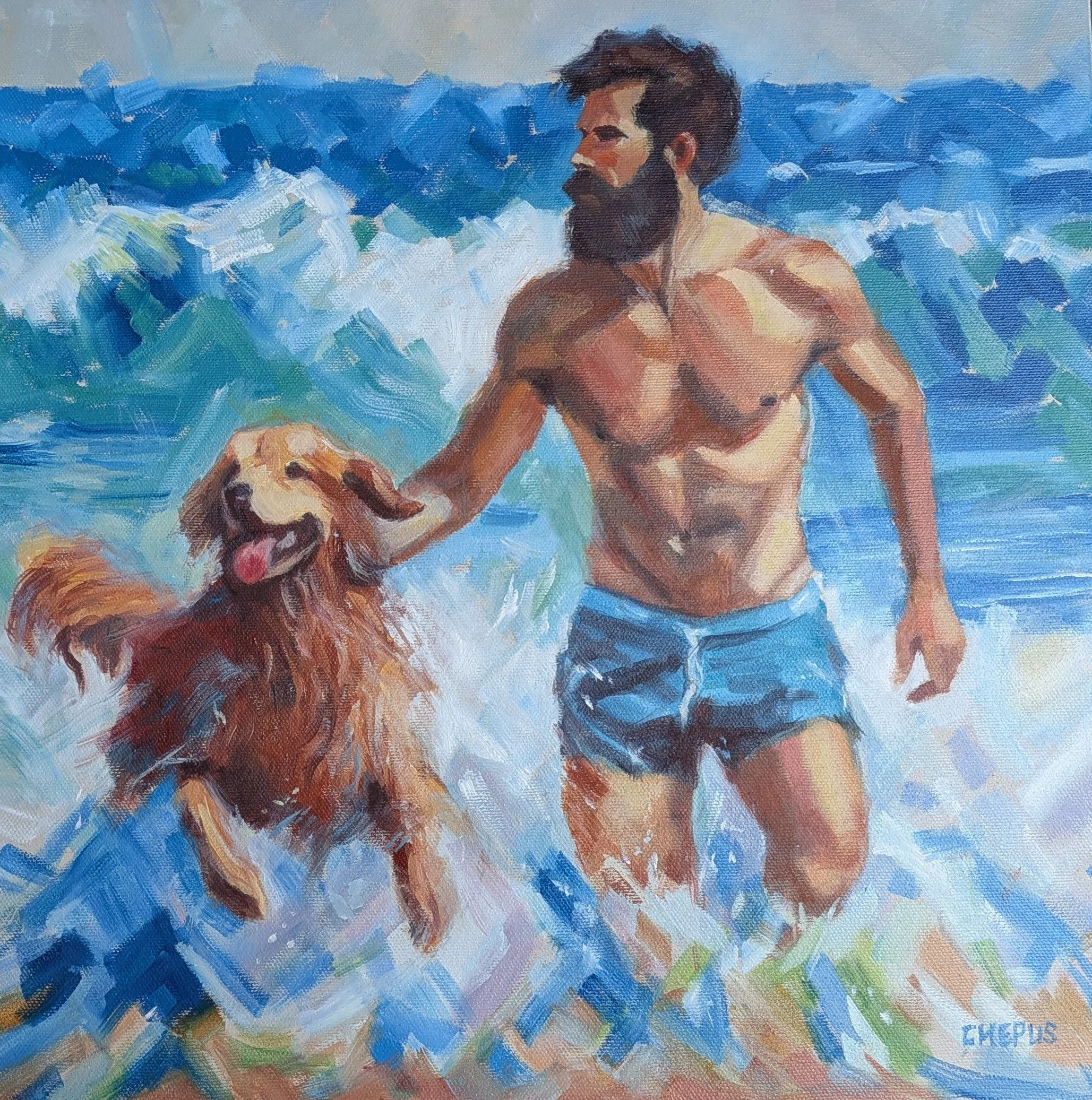 Joyful Waves oil 16x16 $1600