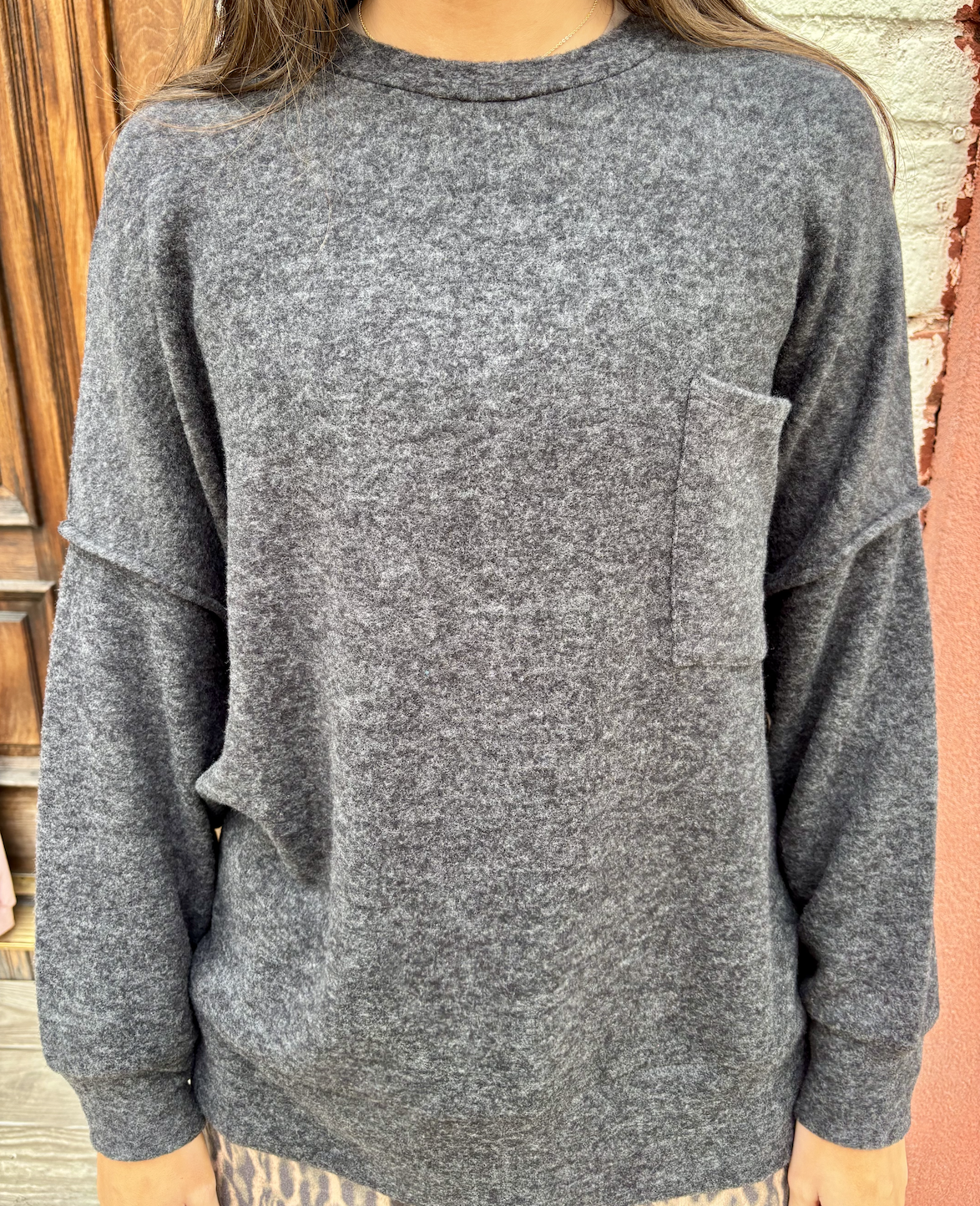 Light Grey Long Sleeve Pocket Sweater