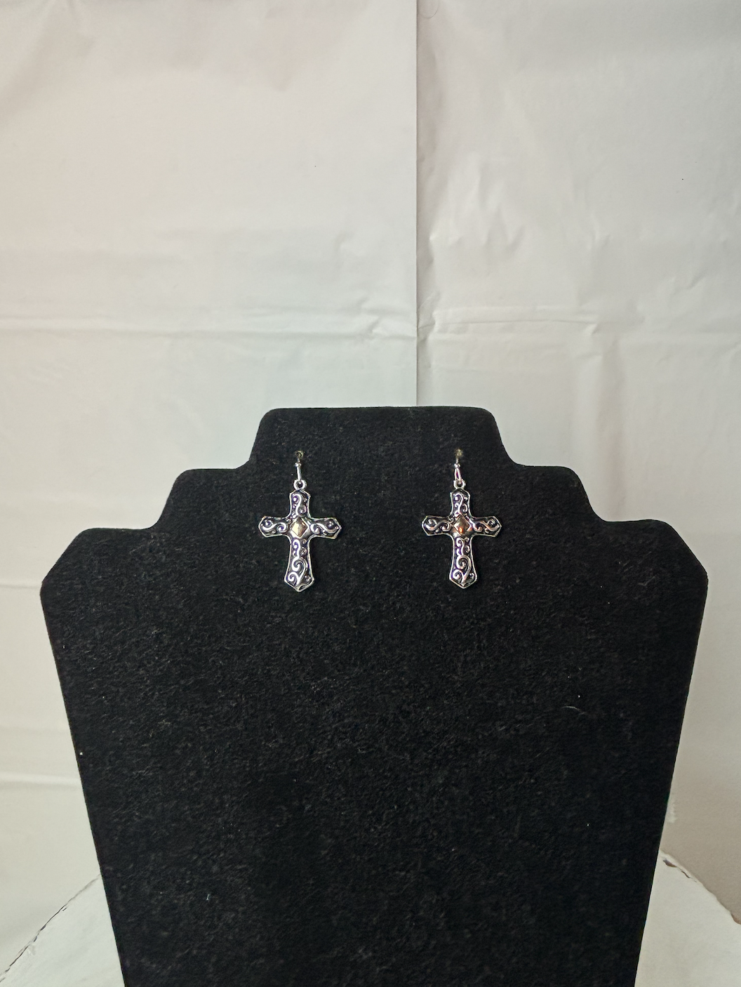 Mixed metal cross earring