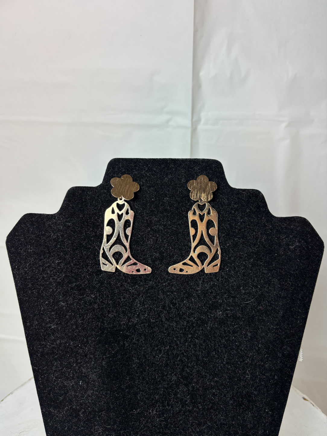 Gold cowgirl boot earring