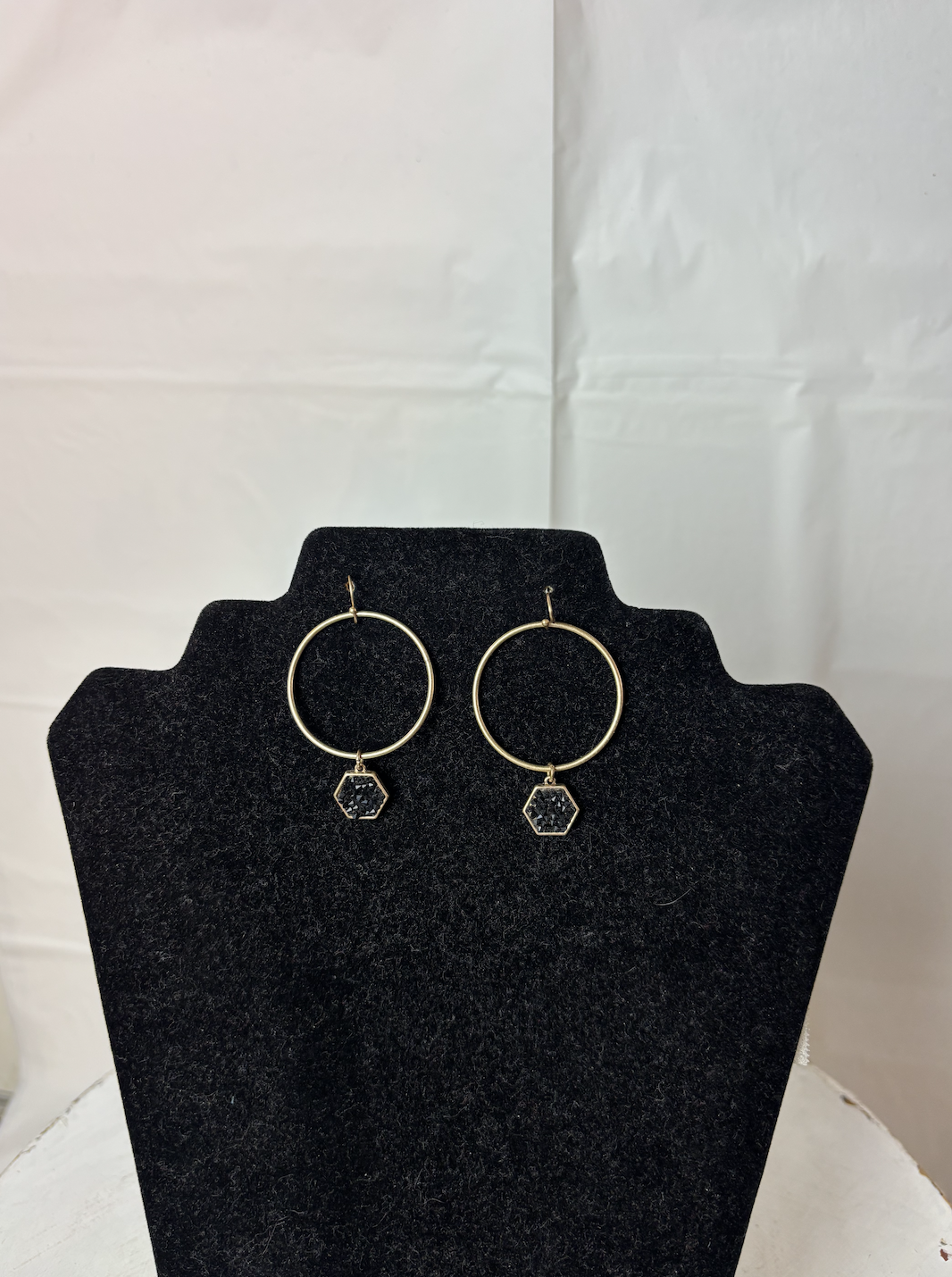 Gold with black crystal earring