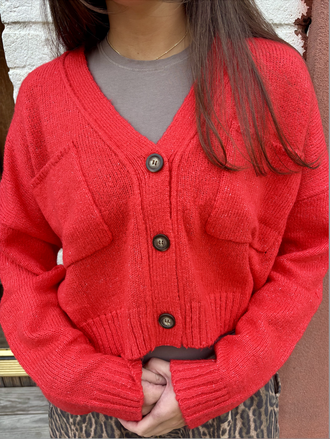 Red Button Up Cardigan