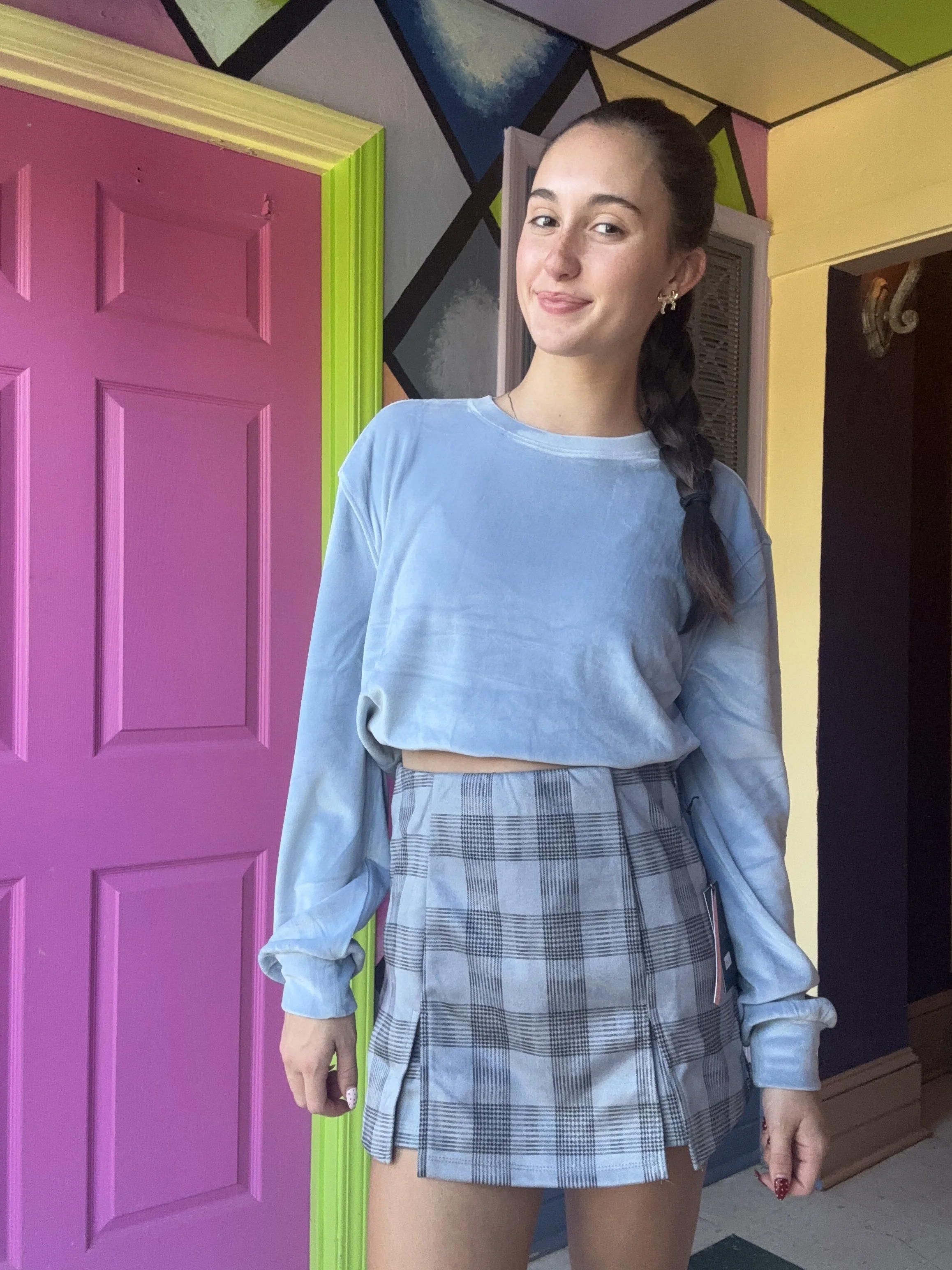 light blue plaid Skirt