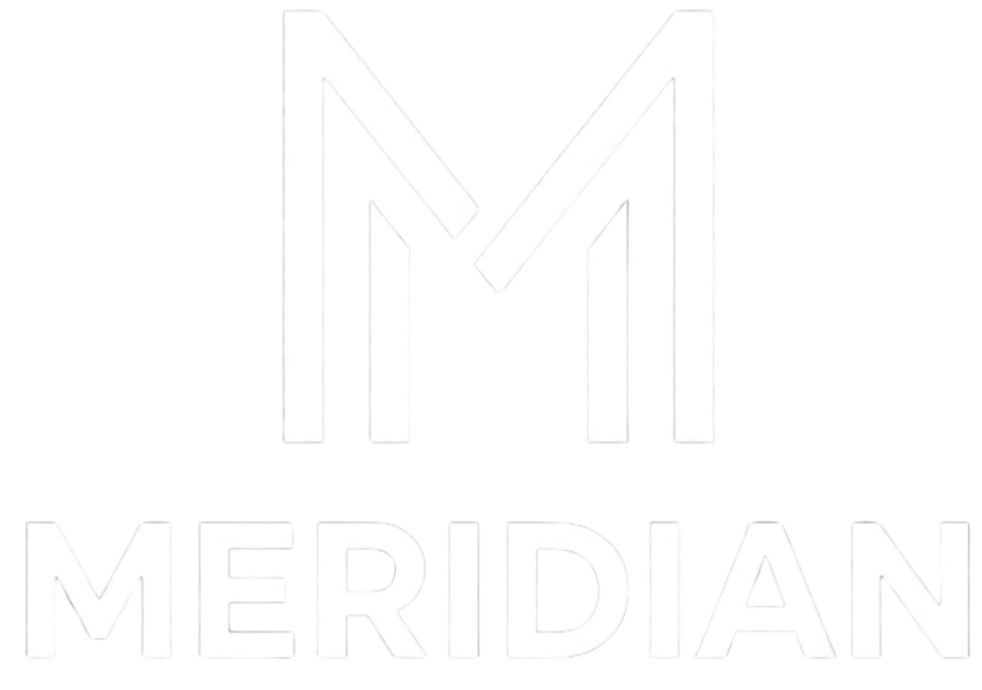 Black background with white stylized letter M and the word MERIDIAN below.