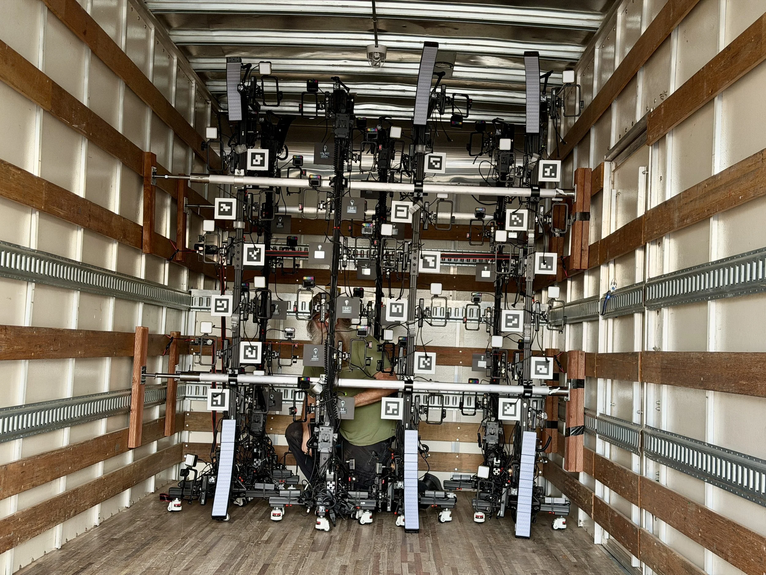 Meridian 4D portable volumetric Gaussian splat system mounted in a box truck. portable and shippable