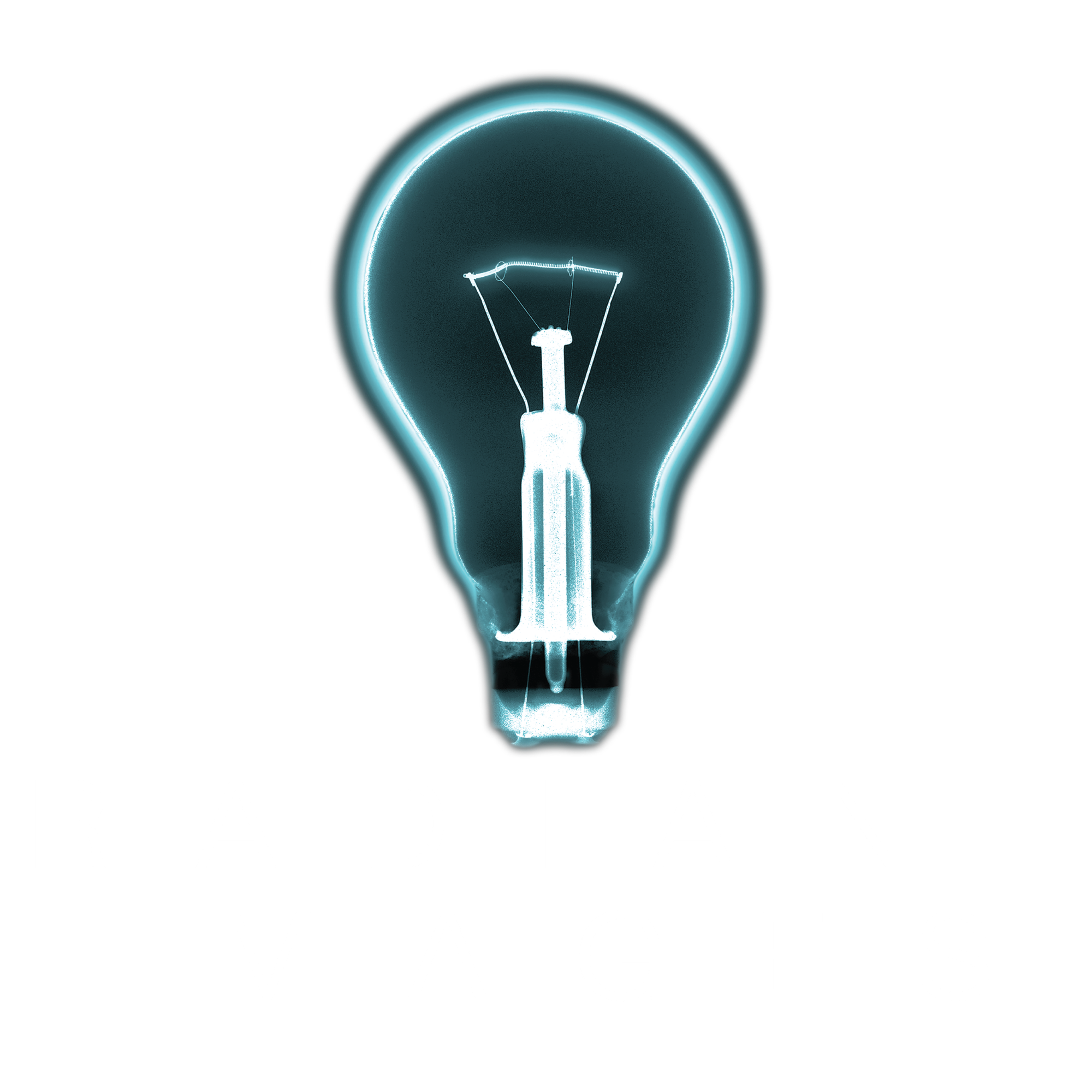 A glowing outline of a light bulb with the words "IDEAS MADE REAL" in bold uppercase below it.