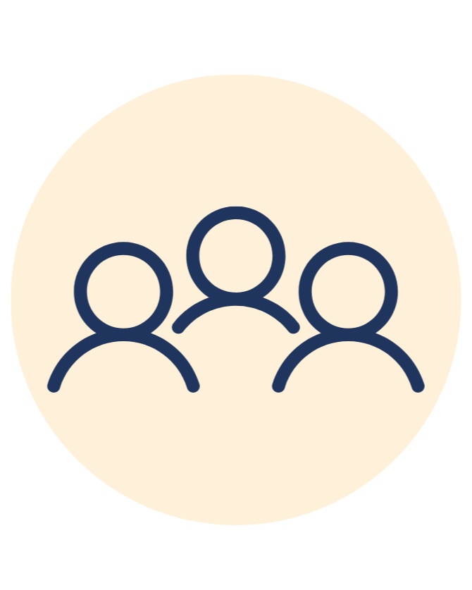 Icons of three people connected, representing a group or community.
