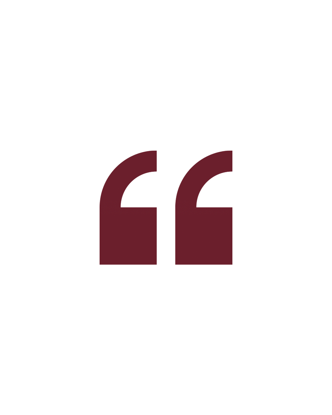 Quote icon with maroon quotation marks on a black background.
