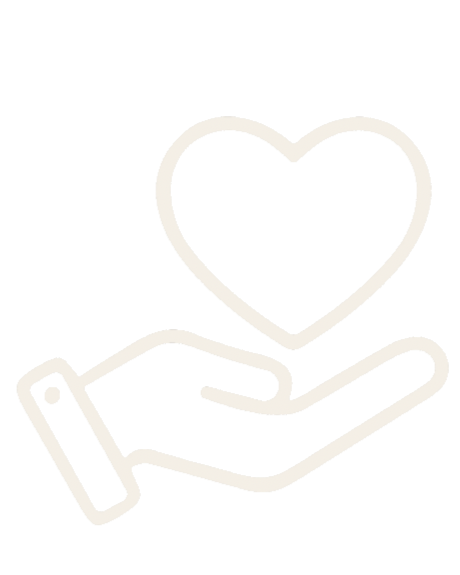 Line drawing of a hand holding a heart.
