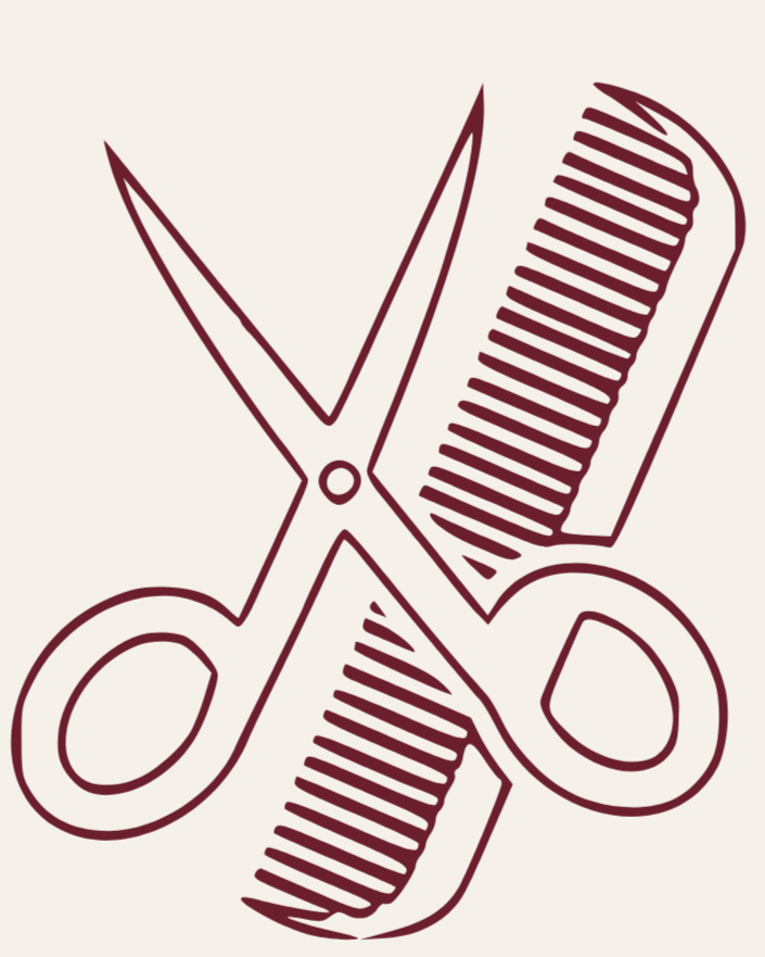 An illustration of scissors and a hair comb.