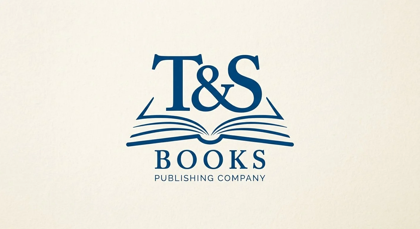 Logo for T&S Books Publishing Company featuring an open book with the letters T&S above it.