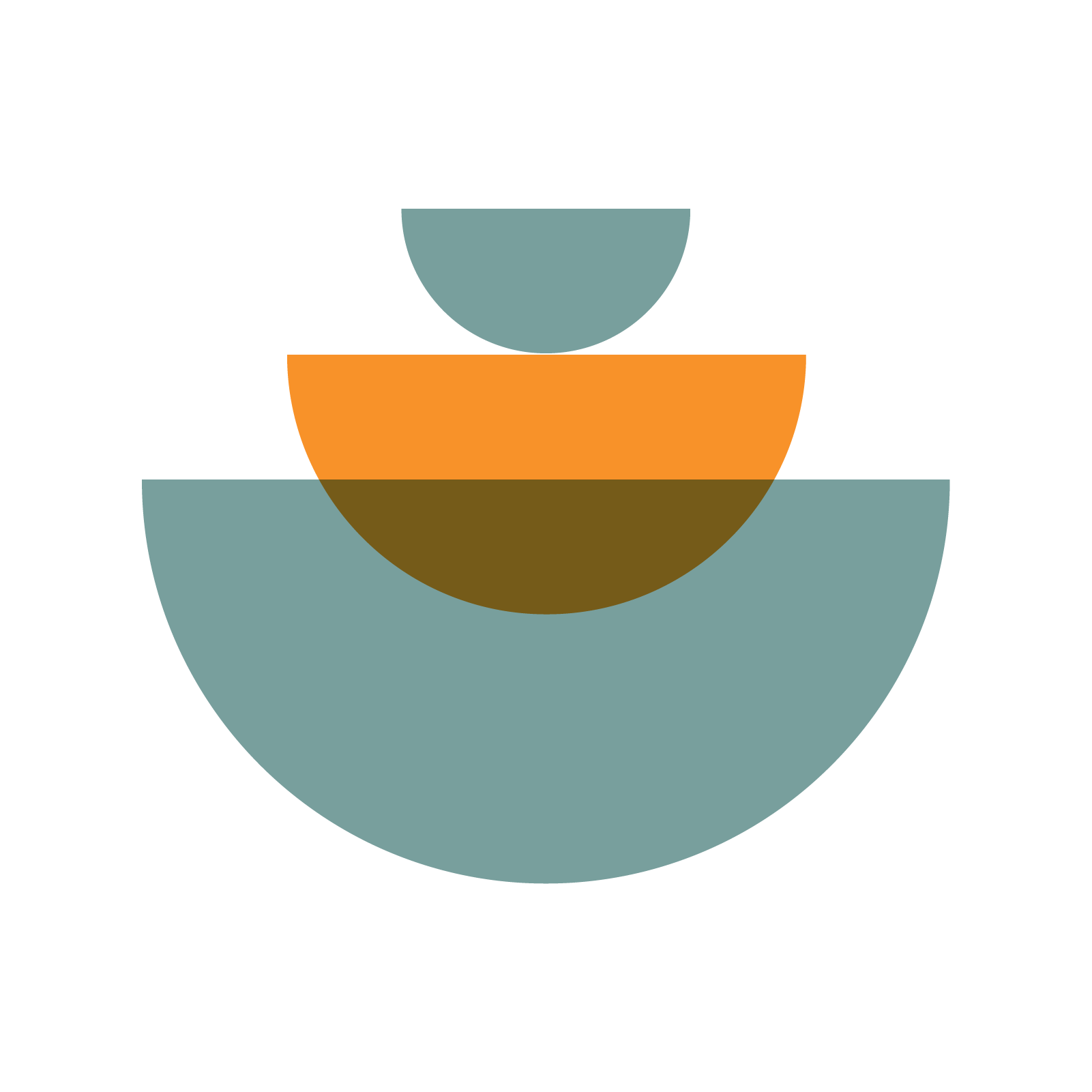 Graphic with five layered semi-circles of different sizes and colors, stacked to create a tiered design.