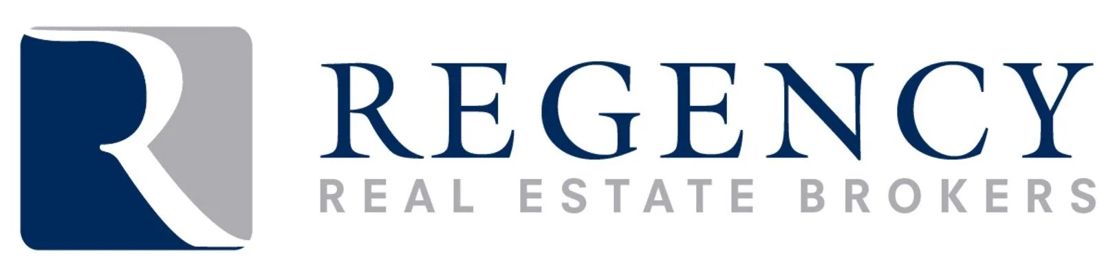 Realtor logo for Regency Real Estate Brokers featuring a stylized letter R in navy blue and gray.