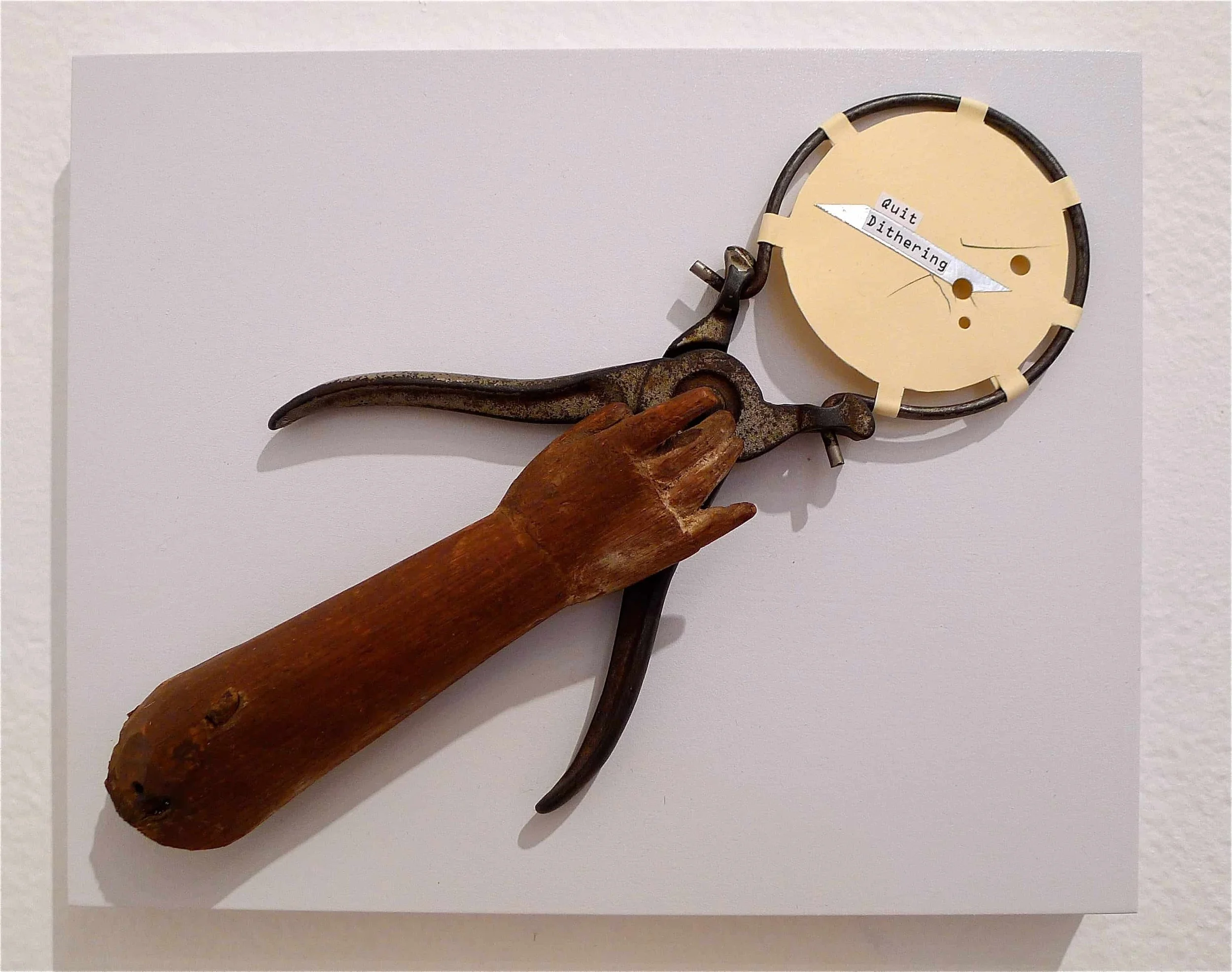 "Quit Dithering" 2012, Wood, Metal, Drawing on Paper, 8"H x 10"W x 2"D
