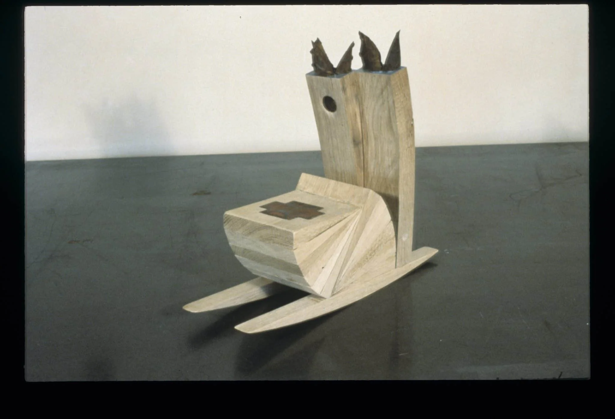 "Joseph' Sleigh" 1990, Wood, Steel, Glass, 18"H x 17"W x 5"D 