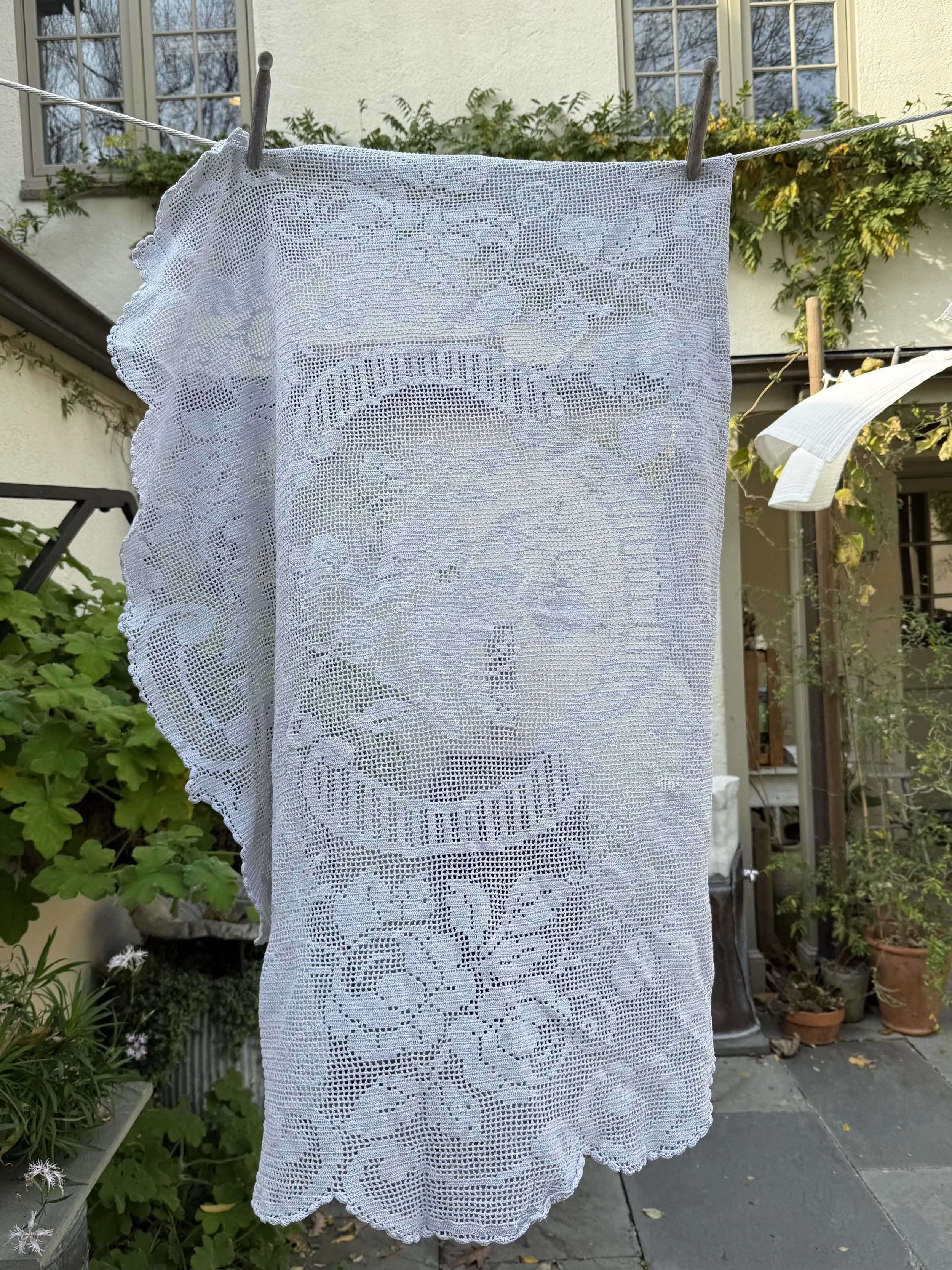 Crocheted Tablecloth Overdyed to Dusty Road