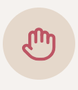 Pink hand icon with palm facing forward on a beige background.