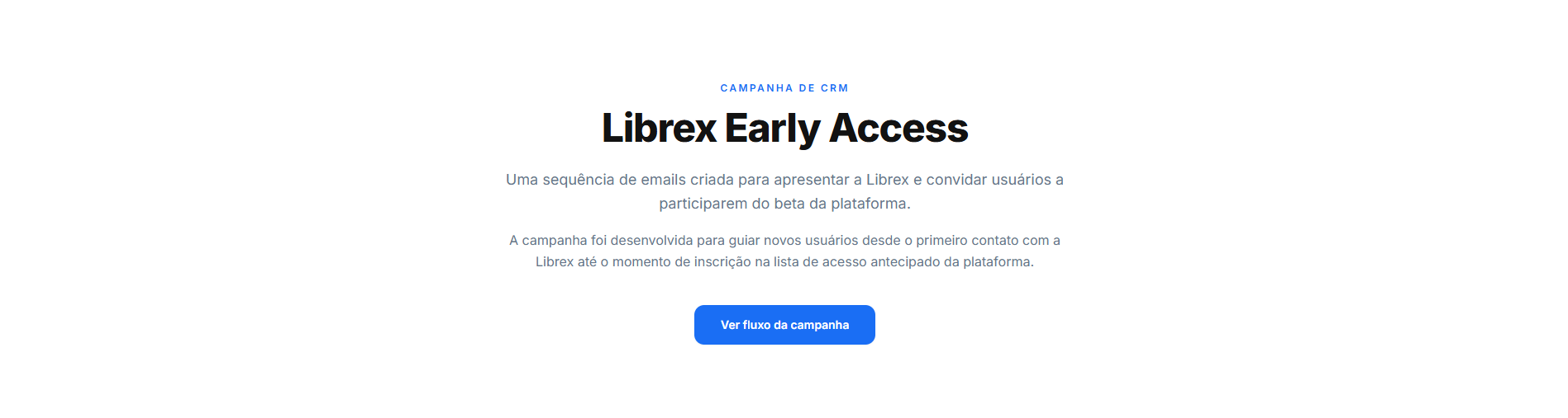 Campanha de e-mail marketing desenvolvida para a Librex, com o objetivo de gerar leads interessados em participar do beta da plataforma.

A sequência de emails foi estruturada para apresentar a proposta da Librex, destacar os principais benefícios da