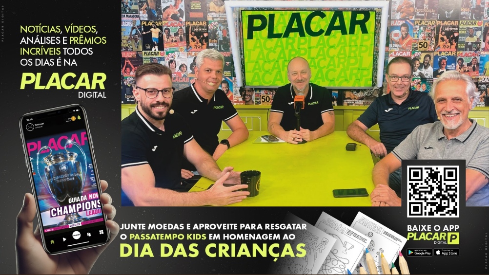 Copy desenvolvido para inserção gráfica exibida durante transmissão ao vivo da PLACAR Digital. O texto foi criado para comunicar rapidamente as funcionalidades do aplicativo e incentivar o download enquanto o programa estava no ar.